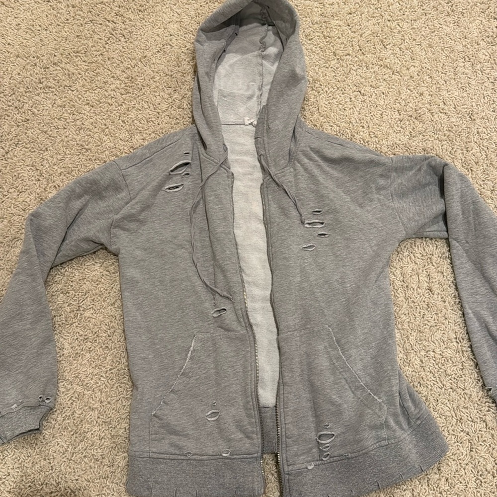 distressed grey zip hoodie